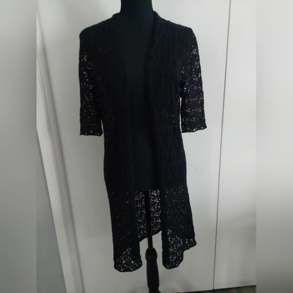 Eileen Fisher Wool lace Duster cardigan black XS Whimsigoth Goth
